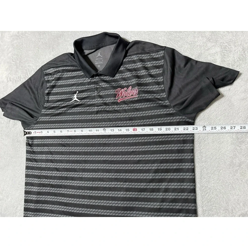 Jordan Polo Wolves Mens Large Black Gray Striped Dri-FIT Shirt